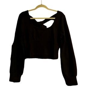 BAND OF THE FREE BOG BLACK CROP TOP RIBBED KNIT LONG‎ SLEEVES TIE L-NEW